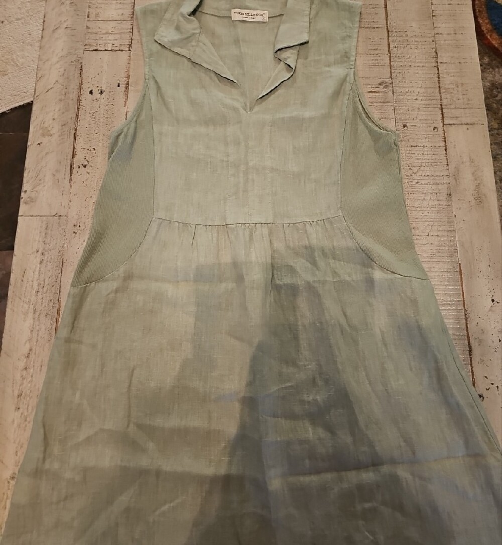 Terzo Millennio 100% Linen Shift Dress In Sage Made In Italy 🇮🇹 - Picture 3 of 7